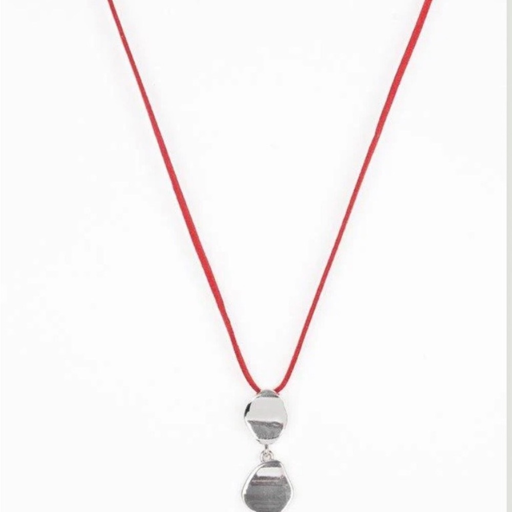 Paparazzi Silver Pendant Necklace with Red Cord
